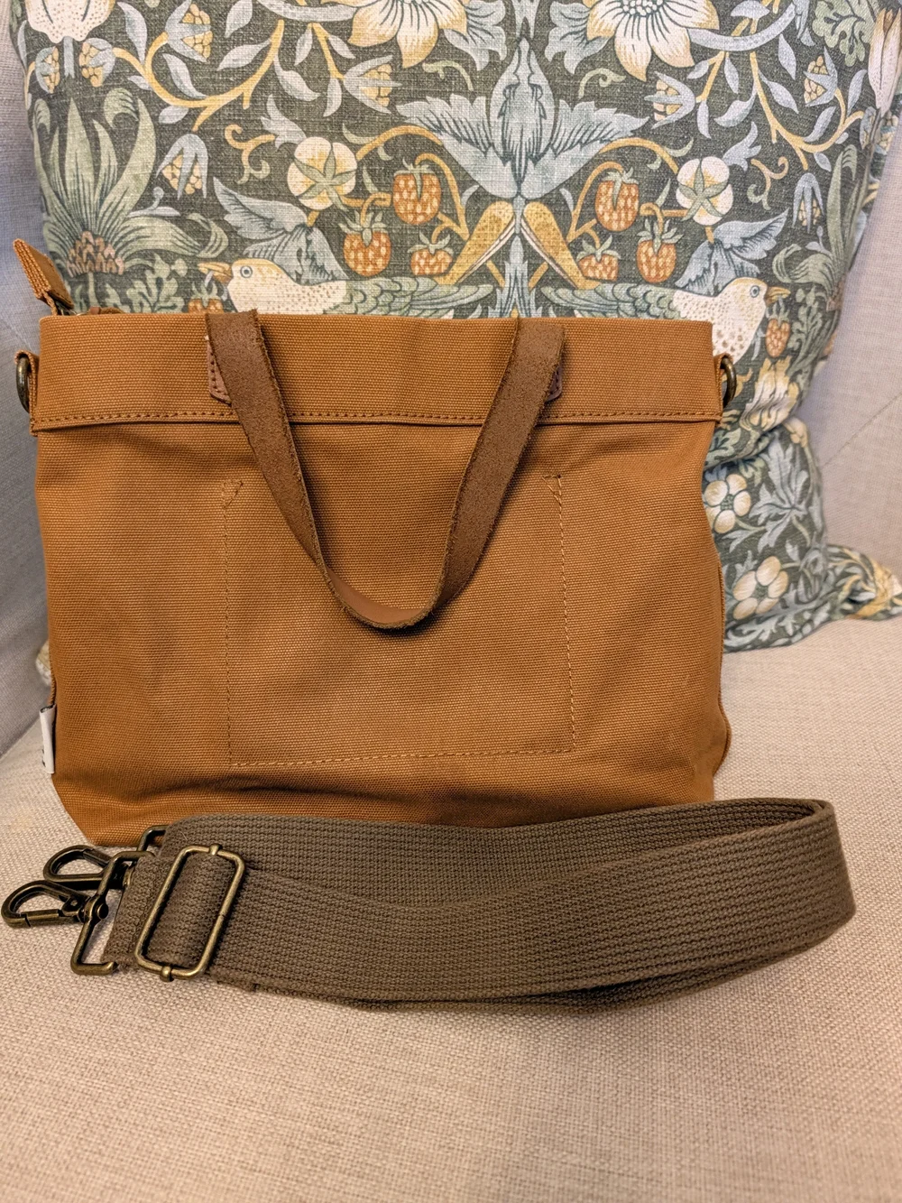 FEED Canvas Tote Bag in Brown Canvas with Leather Handles